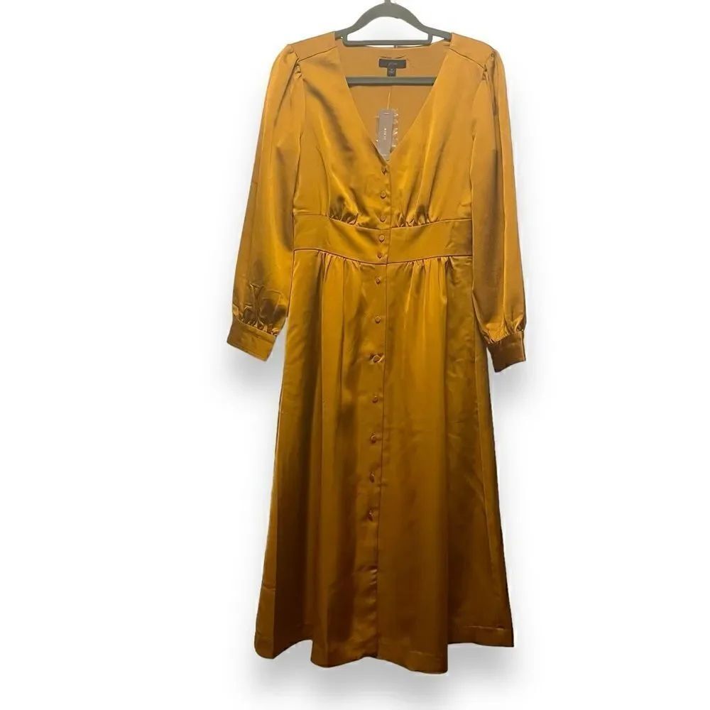 J. Crew Button Front Midi Dress Warm Caramel